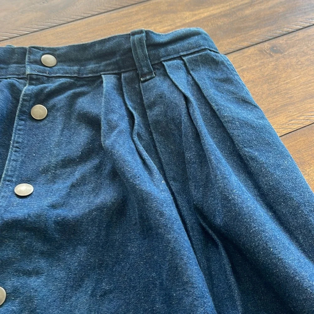 Vintage Chatts Island midi pleated blue denim jean flare skirt size 10 - Picture 10 of 13